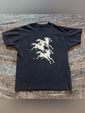 Flaming Horses White Print Black Streetwear Graphic T-Shirt